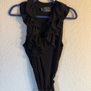 American Living Black Ruffle‎ Dress Womens Size 10 Sleeveless Belted Stretchy.